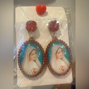 Mother Mary sacred heart drop earrings
